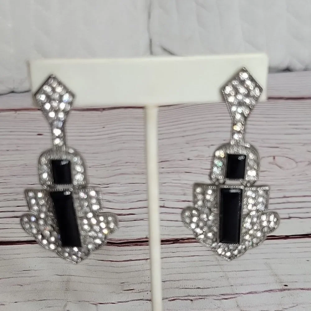 Vintage Art Deco Style Rhinestone Hanging Earrings